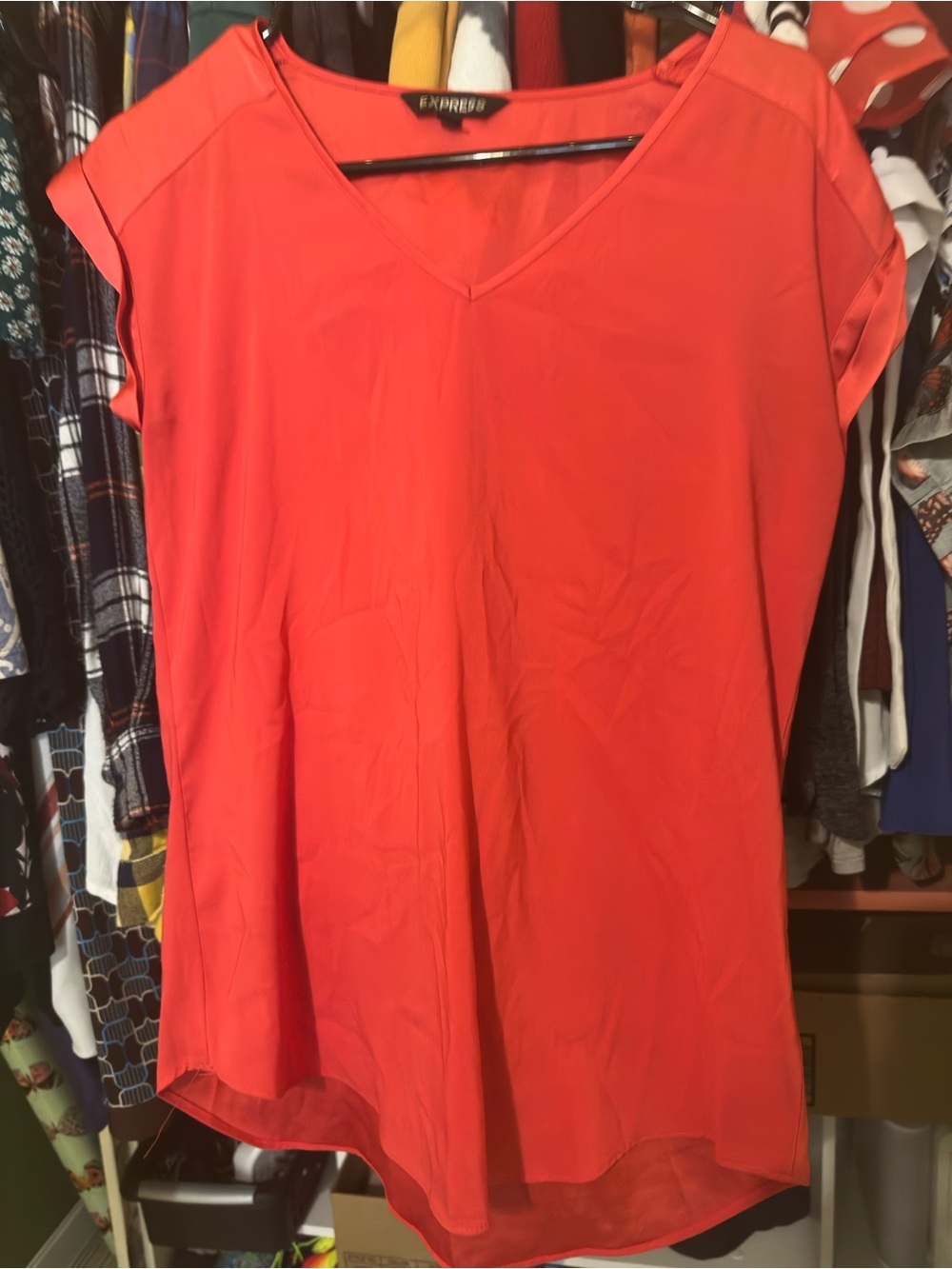 Express Coral V-Neck Short Sleeve Blouse